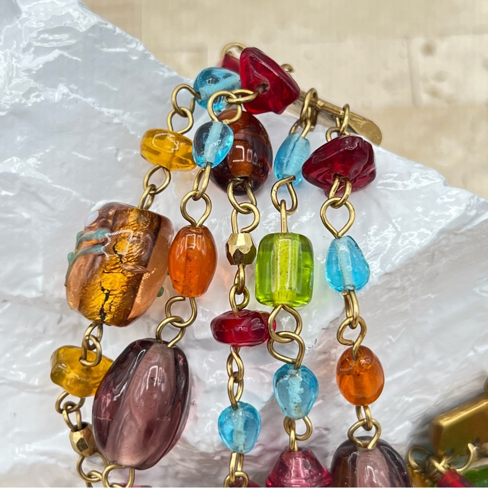 Colorful 5 Strand Art Glass Vintage Estate Bracelet - Picture 3 of 8